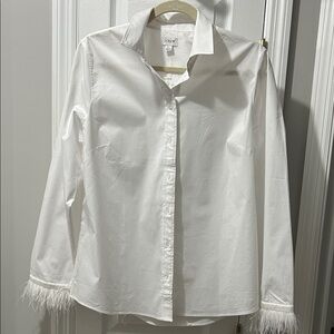 J. Crew Classic White Shirt with Feather Cuffs